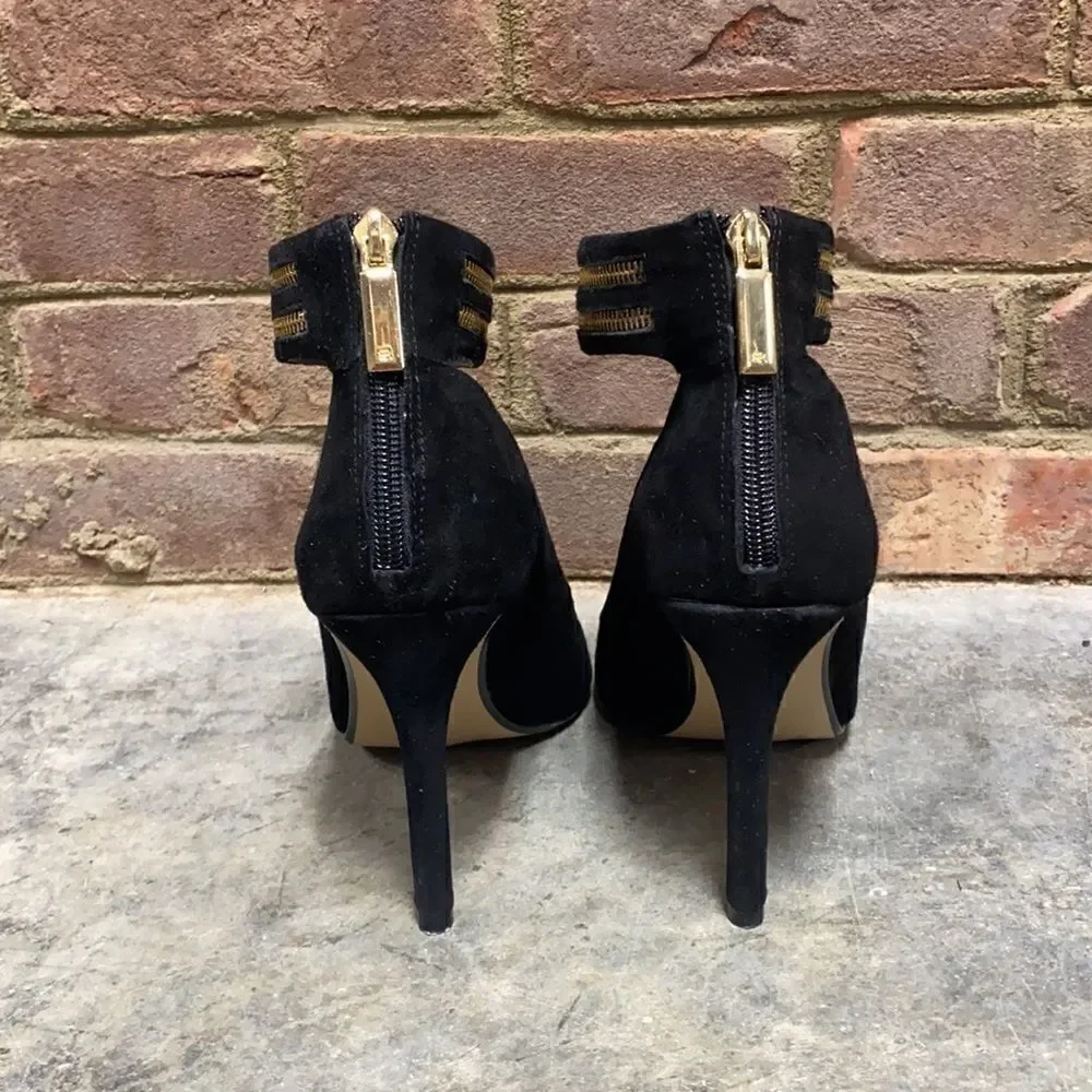 Banana Republic Black Suede Gayle Zip Ankle Heels Size 9